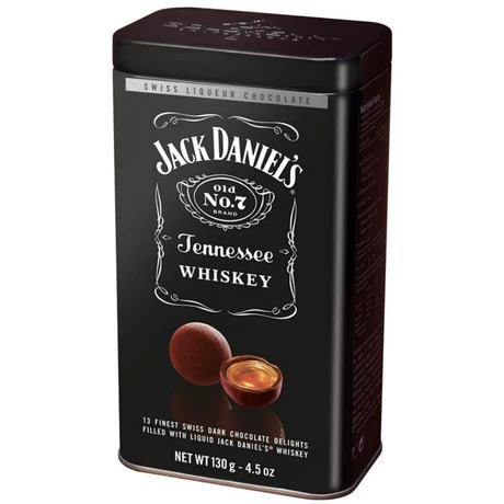 Jack Daniel's whiskey-vel töltött csokoládégolyók, fém díszdobozban - 130 gr