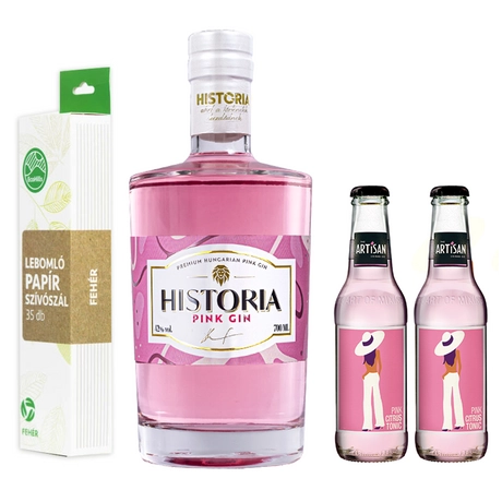 Historia Pink Gin csomag tonikokkal és ajándék szívószállal