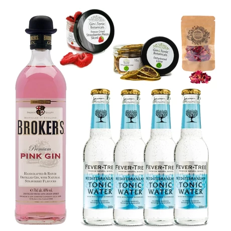 Brokers Pink Gin Tonik szett ajándék ginfűszerrel	